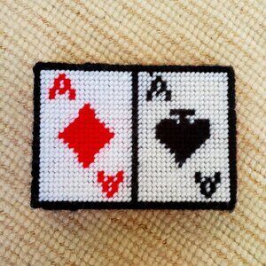 Vintage double deck needlepoint card holder